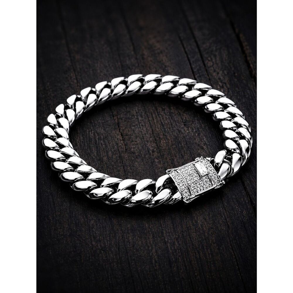 10mm Stainless Diamond Clasp Bracelet